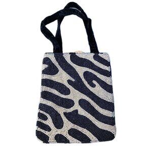 Original Arizona Jean Company Black & Cream Beaded Black Velvet Handbag Purse